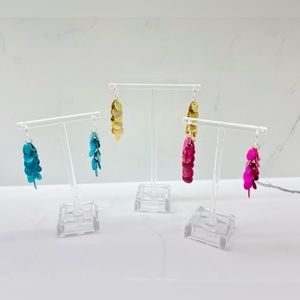 Abalone earrings, fuschia, teal, and golden yellow, 3 pairs, NEW